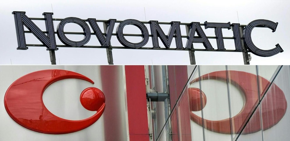 Der Schriftzug am Firmengebäude der Novomatic Konzernzentrale in Gumpoldskirchen in Niederösterreich (oben) und das Logo der Casinos Austria in Wien (unten). Die Korruptionsstaatsanwaltschaft (WKStA) hat Hausdurchsuchungen wegen des Verdachts von Absprachen betreffend die Bestellung eines Casinos-Vorstandes durchgeführt.