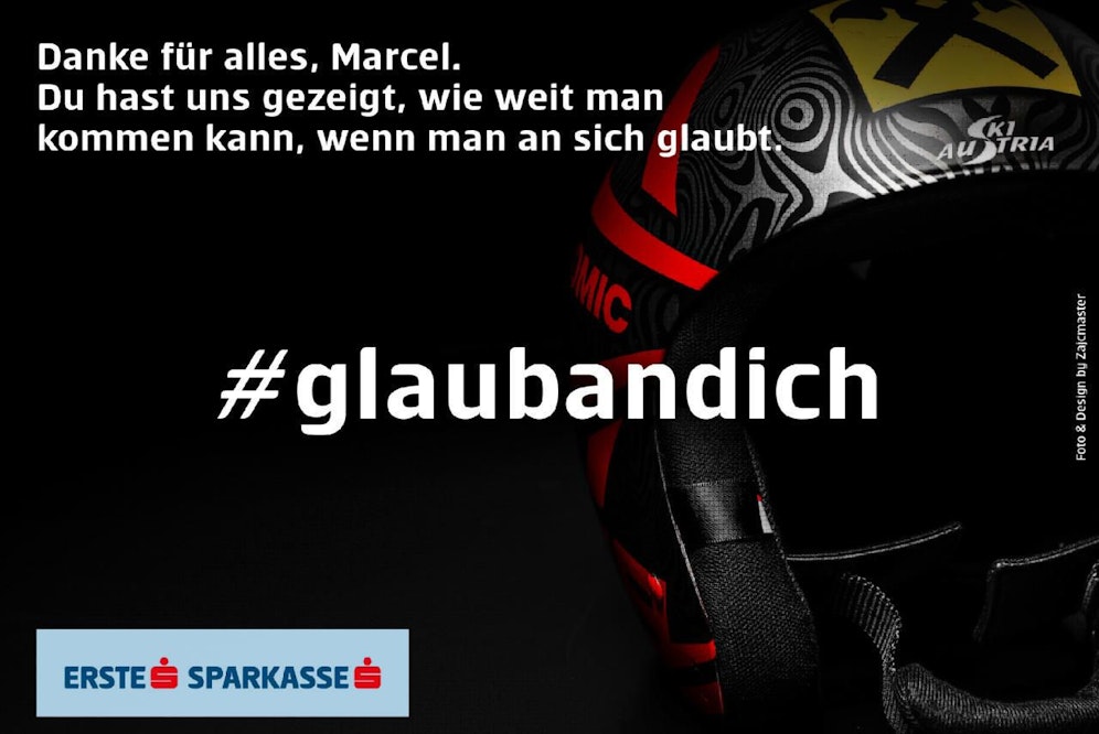 Das Werbe-Sujet von der Erste Bank und Group anlässlich des Hirscher-Rücktritts, Foto/Design: Zajcmaster