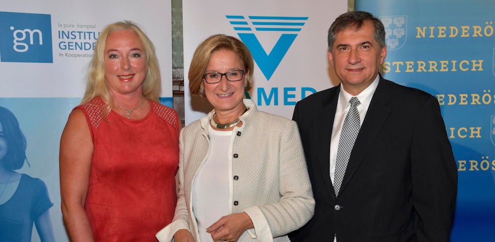 Alexandra Kautzky-Willer (MedUni Wien, Landeshauptfrau Johanna Mikl-Leitner und VAMED-Vorstandschef Ernst Wastler.