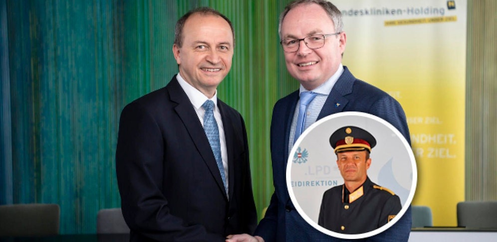 Kogler (li.) mit Pernkopf, Popp im kleinen Foto.