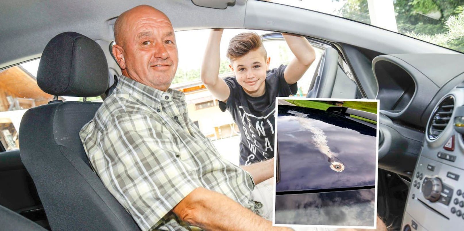 Wolfgang Neumann und sein Sohn (14) waren mit dem Auto unterwegs, als ein Blitz in den Wagen einschlug.