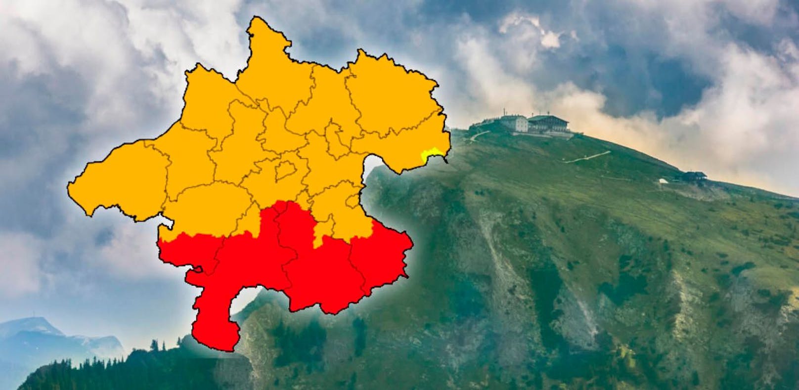 Im Süden Oberösterreichs gibt es eine rote Wetterwarnung. Im Bild der Schafberg im Grenzgebiet von OÖ und Salzburg.