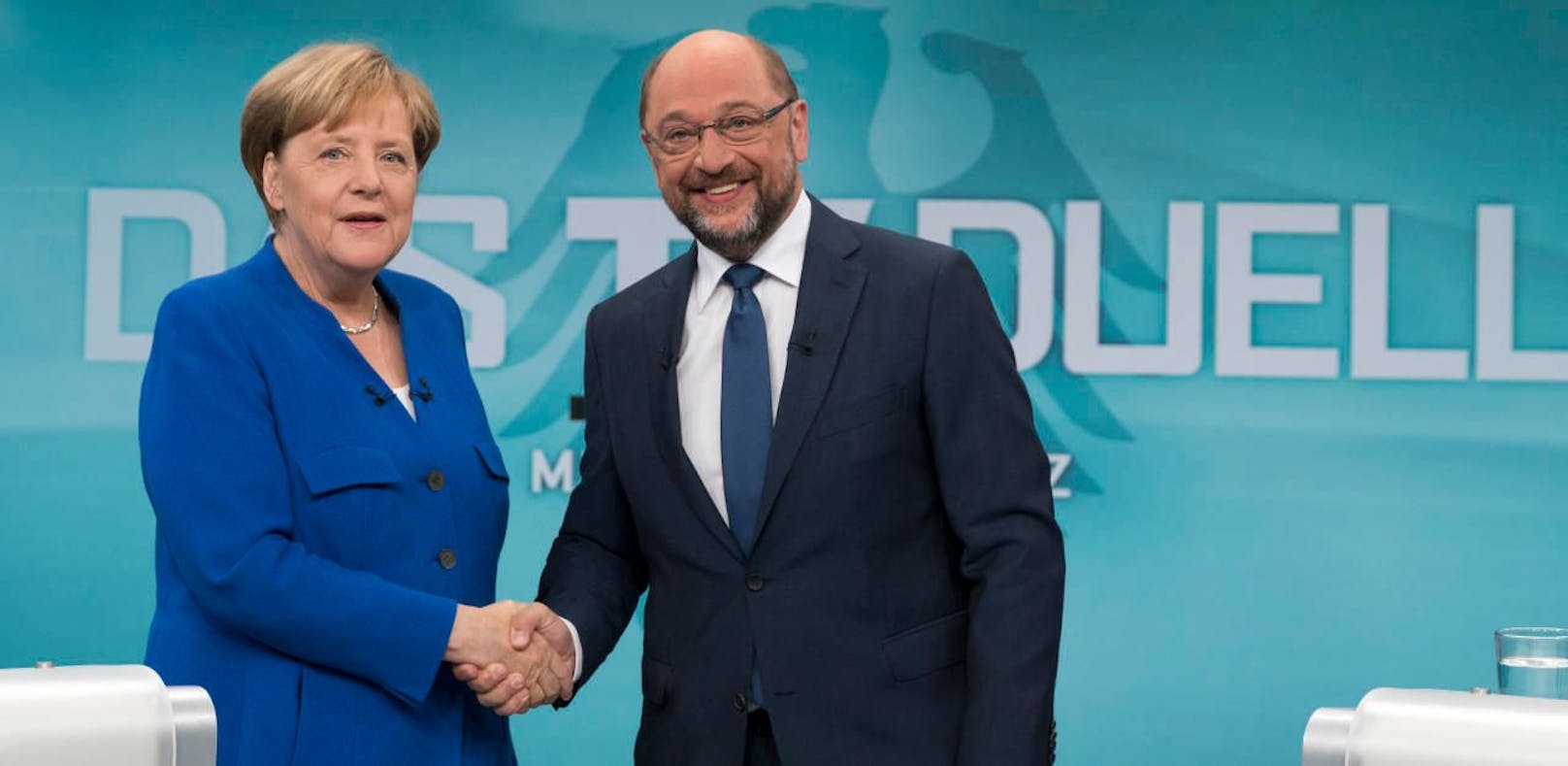 CDU-Kanzlerin Angela Merkel und ihr SPD-Herausforderer Martin Schulz beim TV-Duell