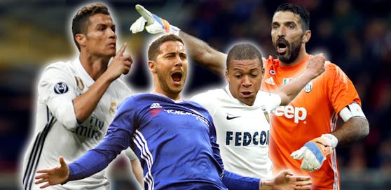 Superstars unter sich: Ronaldo (Real), Hazard (Chelsea), Mbappe (Monaco) und Buffon (Juventus) greifen in ihren Ligen nach der Meisterschaft.