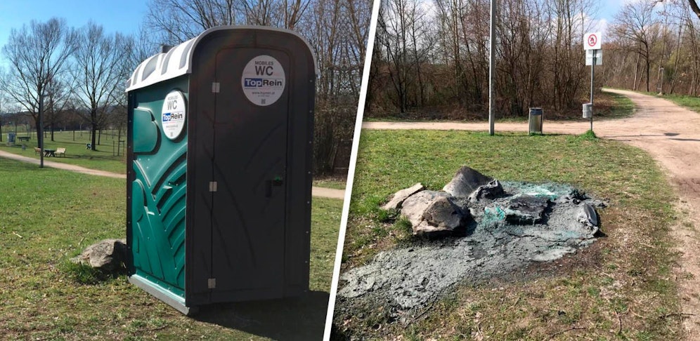 So sah es aus, das Klo (links) und so sieht es heute aus (rechts).