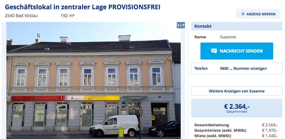 Das Inserat auf willhaben.at