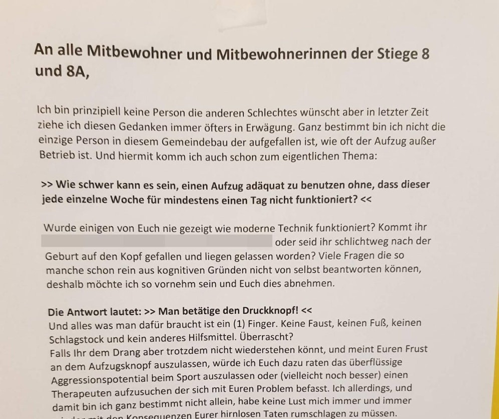 Anleitung für die richtige Benutzung des Aufzuges. 