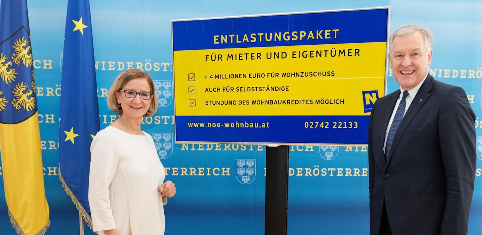 Landeshauptfrau Johanna Mikl-Leitner (ÖVP) und Landesrat Martin Eichtinger (ÖVP) präsentieren neues Paket zum Wohnbau.