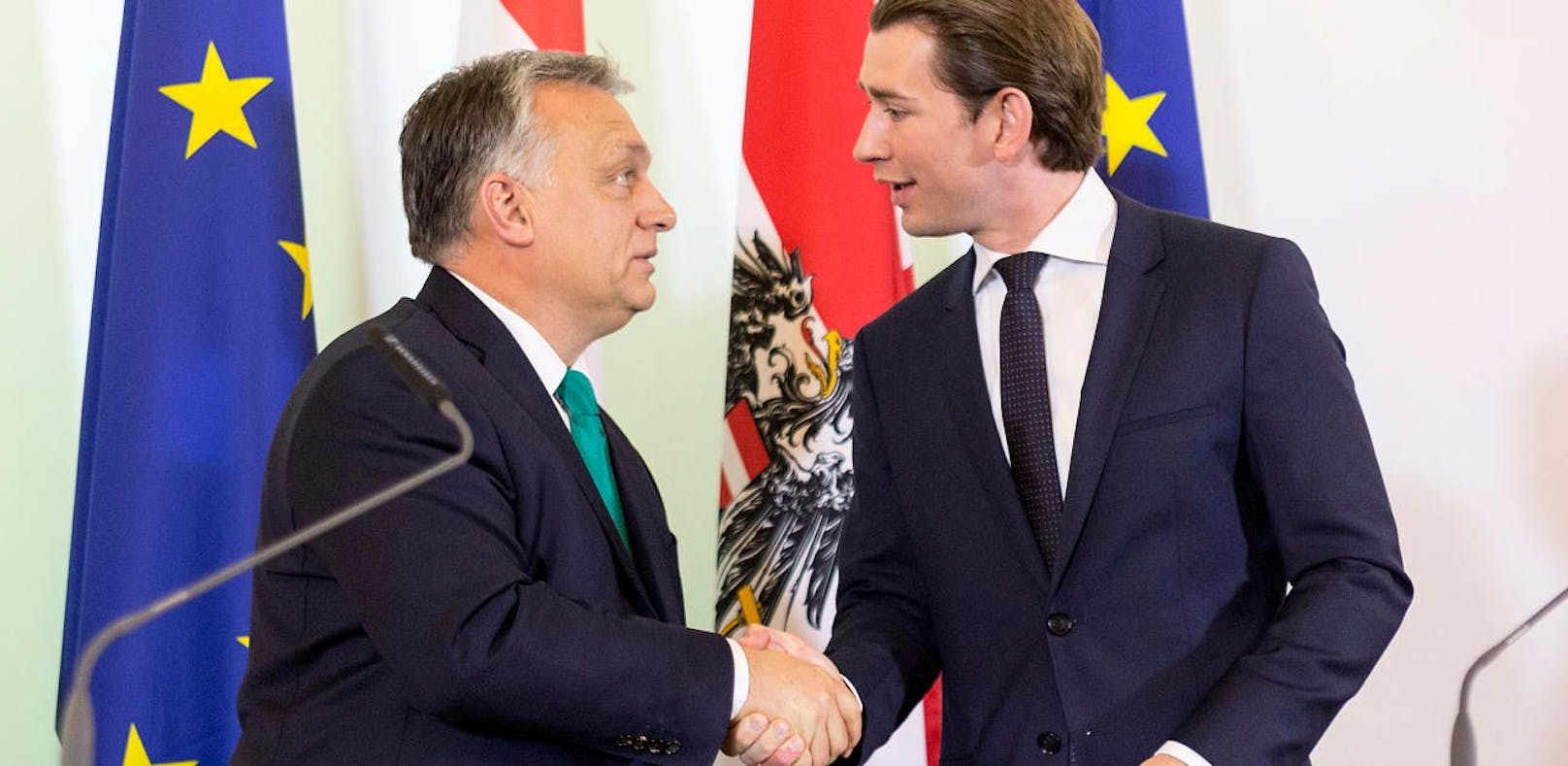 Der ungarische Premier Viktor Orban bei Bundeskanzler Sebastian Kurz am 30. Jänner 2018 in Wien.