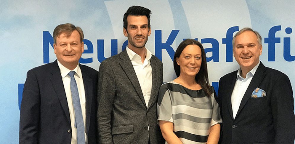 FPÖ-Klubobmann Gottfried Waldhäusl, Spitzenkandidat Udo Landbauer, Vesna Schuster und Parteichef Walter Rosenkranz (v.li. n.re.) (credit: FPÖ)
