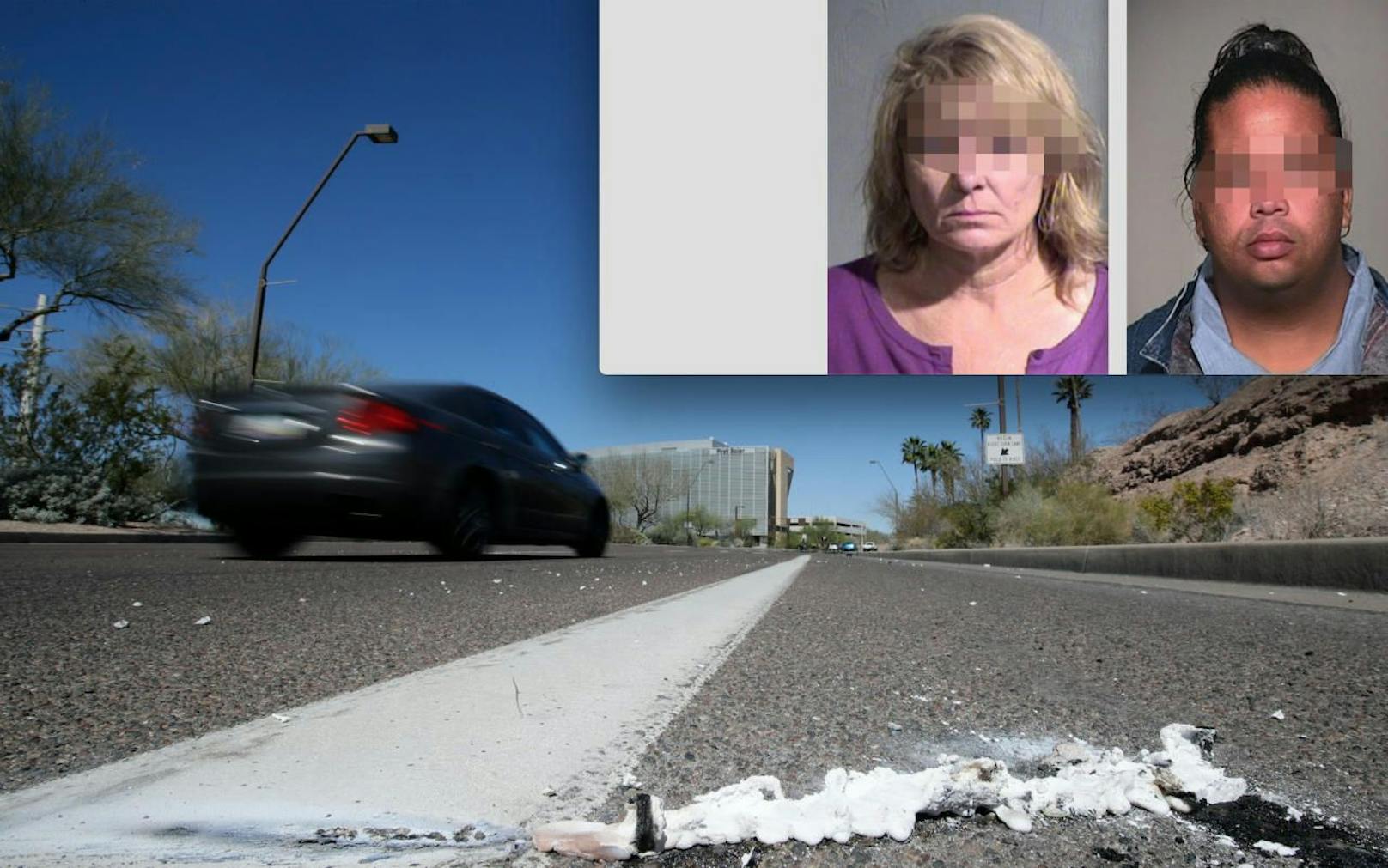 Enthüllt: Uber-Sicherheitsfahrerin Rafaela V. (44, ganz re.) ist ein vorbestrafter Räuber. Bei einem Unfall in Tempe (Arizona) starb jetzt die ebenfalls vorbestrafte Fußgeherin Elaine H. (49, re.). 