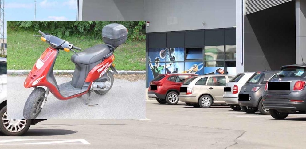 Coup in Wettlokal (re.), das Fluchtfahrzeug (li.)