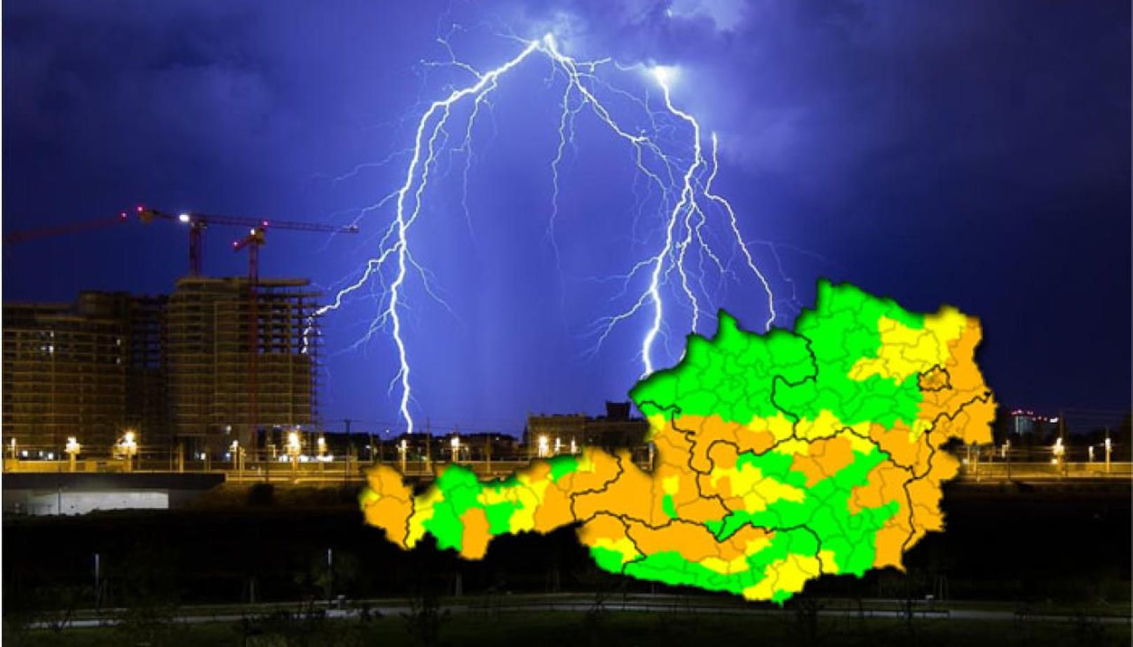 Die Unwetter-Karte für Österreich: Erhöhte Alarmstufe herrscht bis Dienstag