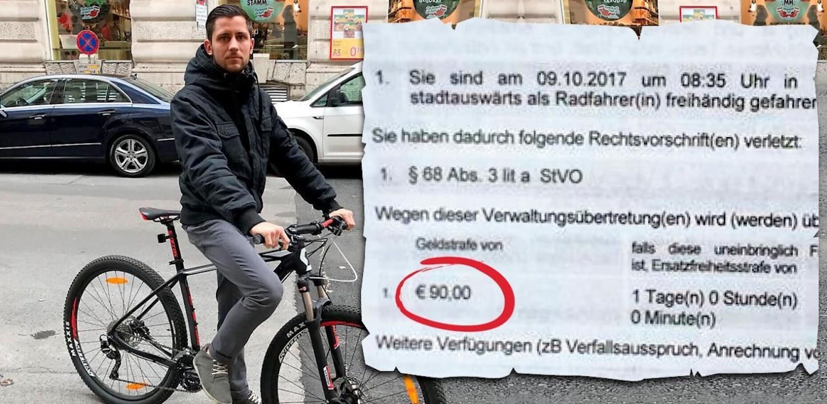 90 Euro (!) Strafe für freihändiges Radfahren