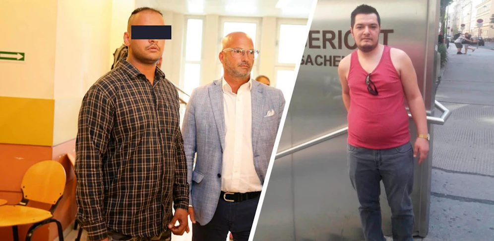 Sukhraj S. mit Verteidiger Nikolaus Rast; Arafa Ü. stellte den Verurteilten auf der Flucht (re.)