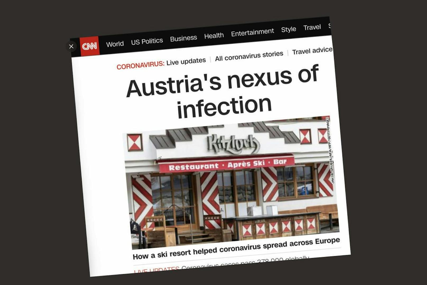 Eine CNN-Schlagzeile bezeichnet die Ischgl-Bar als &quot;Nexus der Verbreitung&quot;.