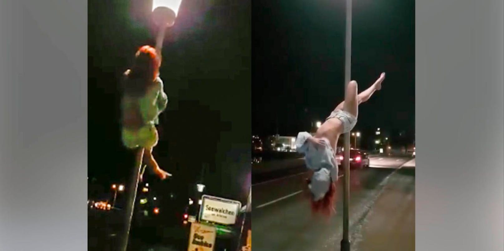 Straßenlaterne wird zu einer Pole-Dance-Stange