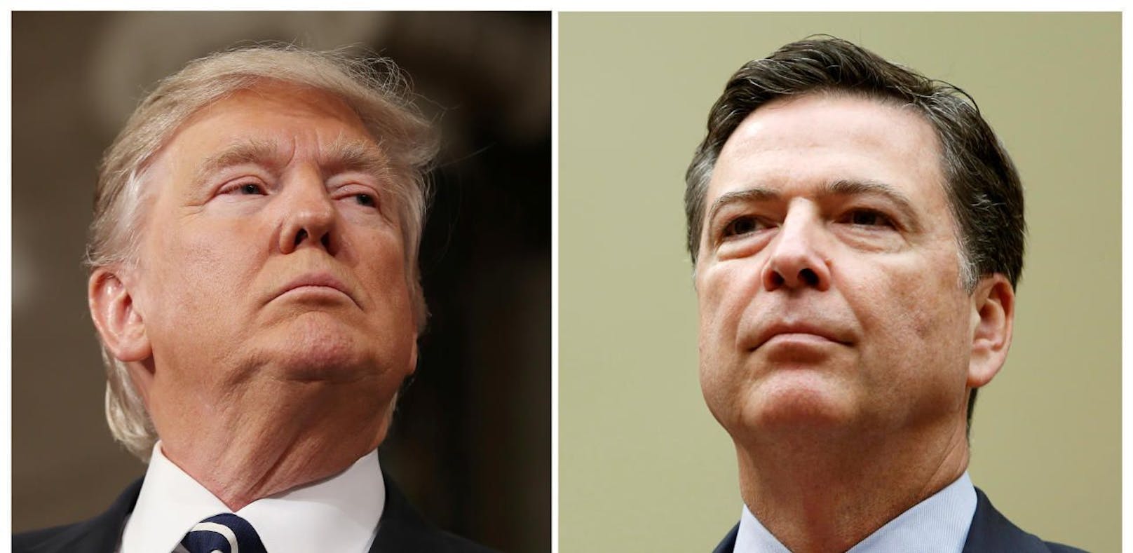 Links: US-Präsident Donald Trump. Rechts: Der soeben von ihm gefeuerte Ex-FBI-Chef James Comey.