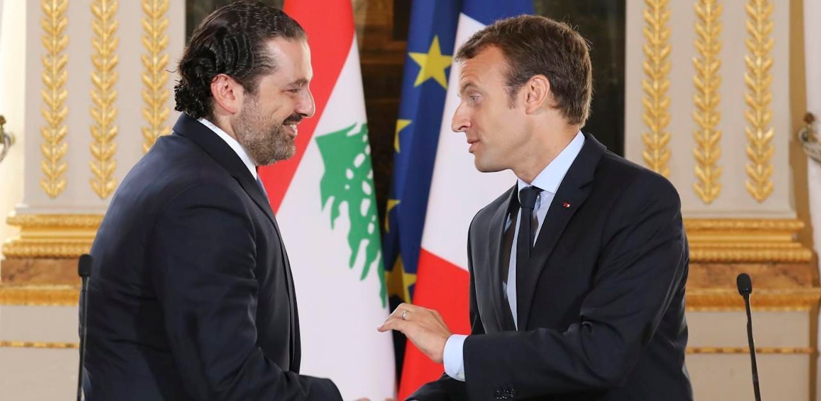 Emmanuel Macron im Gespräch mit Saad Hariri