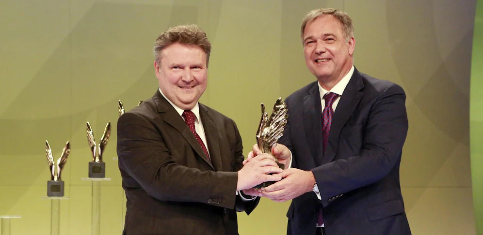 Der designierte Bürgermeister Michael Ludwig mit Laudator Walter Ruck, Präsident der Wirtschaftskammer Wien.