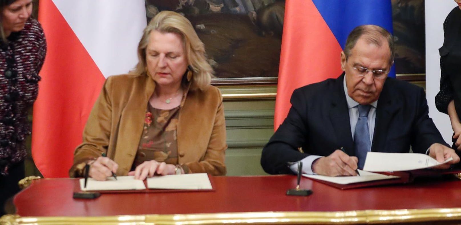 Karin Kneissl als Außenministerin und ihr russischer Amtskollege Sergej Lawrow 