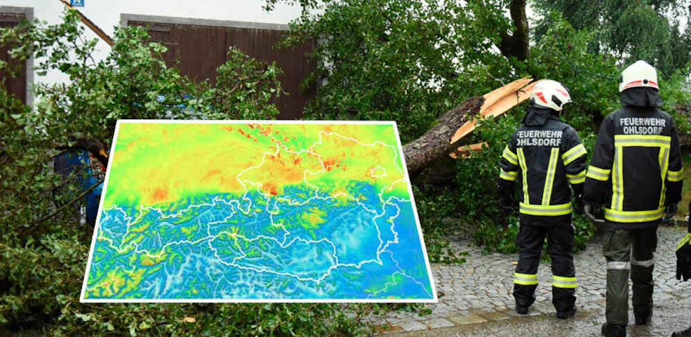 Am Sonntag rechnen Experten mit starkem Sturm und Orkanböen (rot markierte Bereiche). Bäume drohen umzustürzen. 