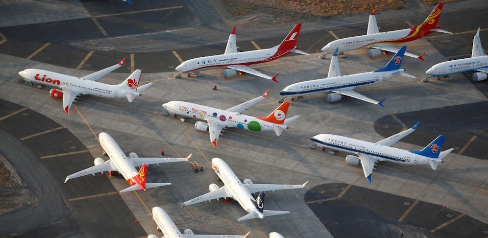 Stillgelegte 737-Max am Grant County International Airport in Moses Lake, Washington (USA)