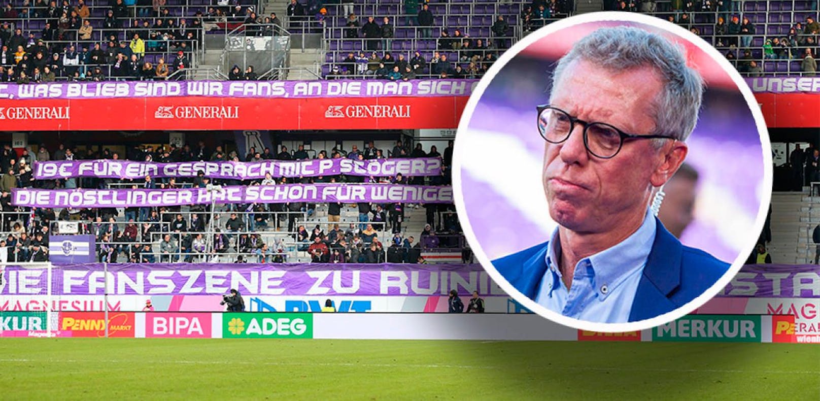 Peter Stöger stellt sich den Fragen der Austria-Fans. 