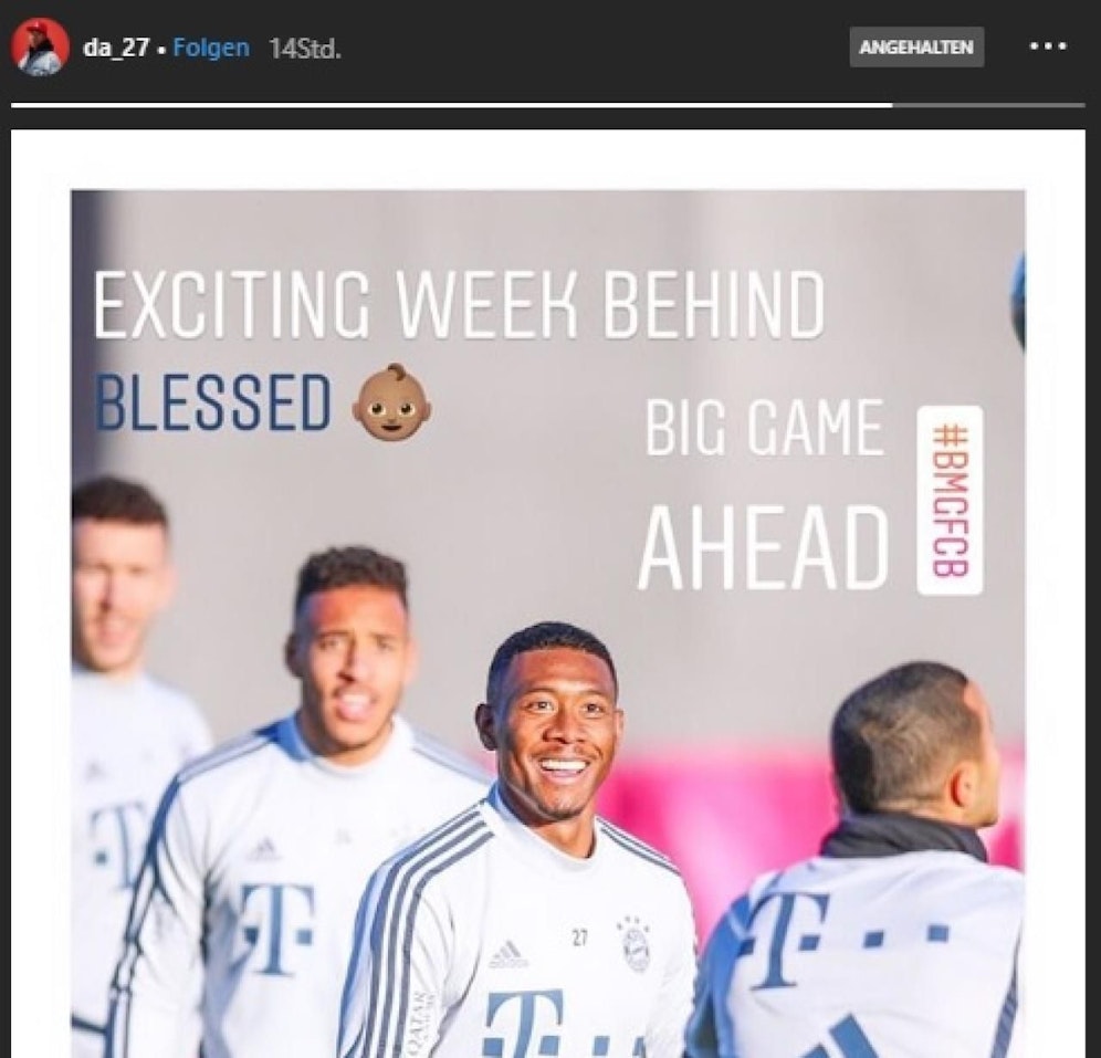 David Alaba gibt einen ersten Hinweis auf die Geburt seines Sohnes. Ein Screenshot aus der Insta-Story von Freitagabend.