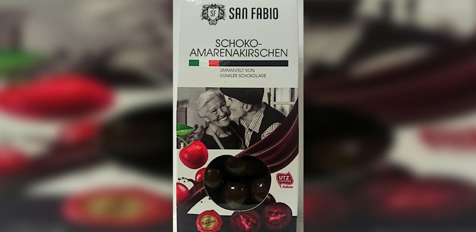 Rückruf von &quot;San Fabio Amarenakirschen in dunkler Schokolade; 150g&quot;.