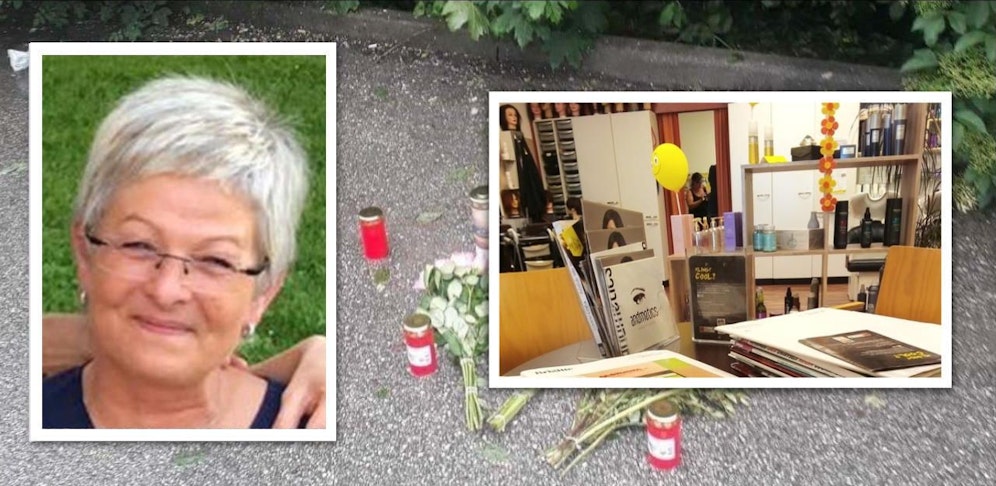 Trauer um Brigitte G.; re. Foto: Polizei war im Frisörsalon