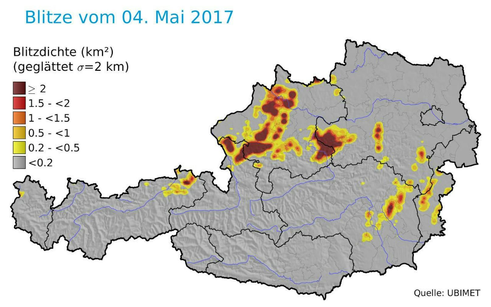 Oberösterreich war der Hotspot des Blitzgeschehens.