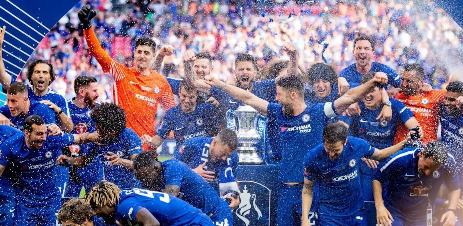 Chelsea feierte den FA-Cup-Sieg 2018 noch mit Champagner-Dusche