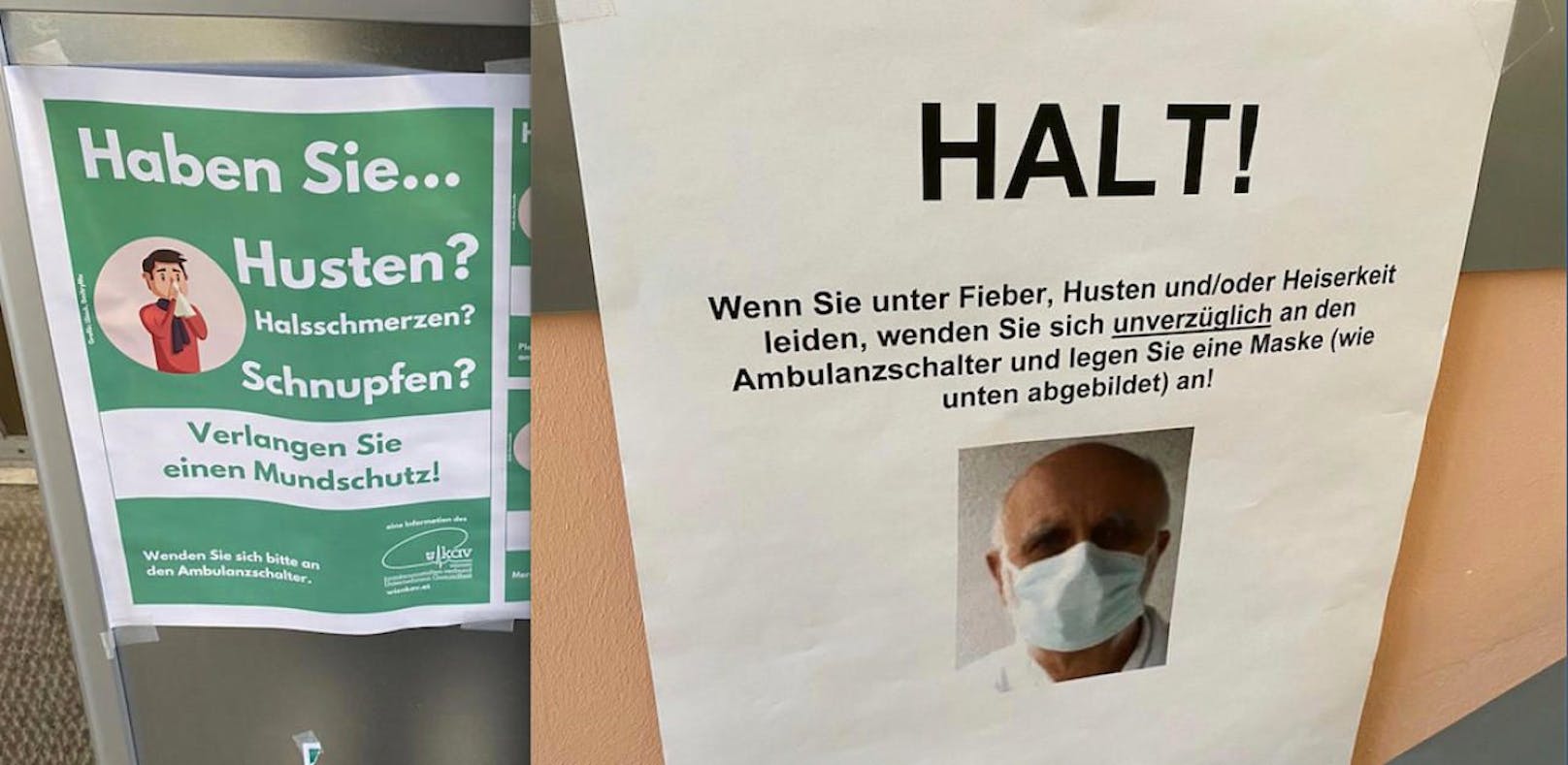 Vor jedem KAV-Spital in Wien sind die Masken-Hinweise zu sehen.