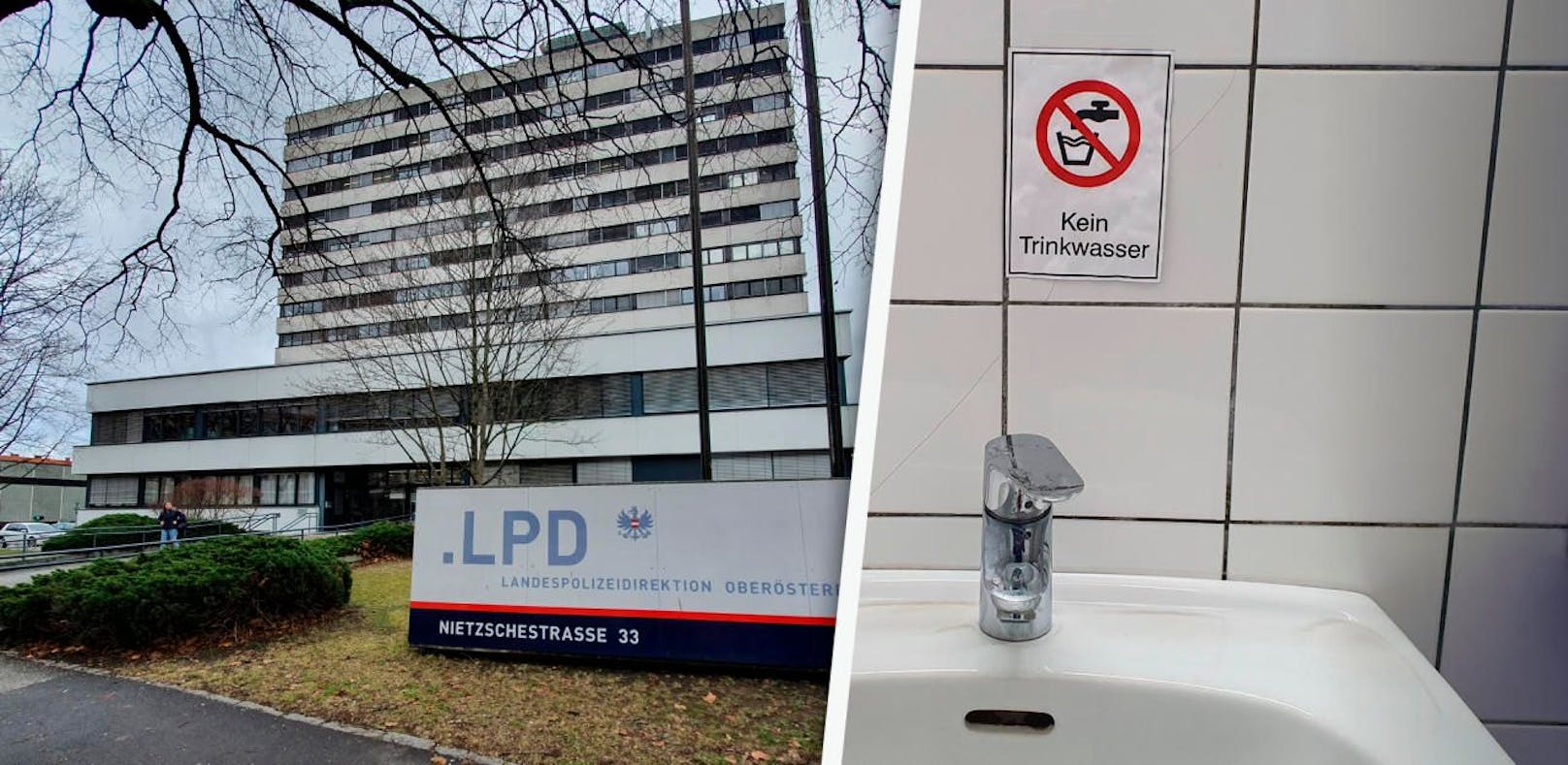Bei der Landespolizeidirektion in der Nietzschestraße herrschte eine Woche Trink- und Duschverbot.
