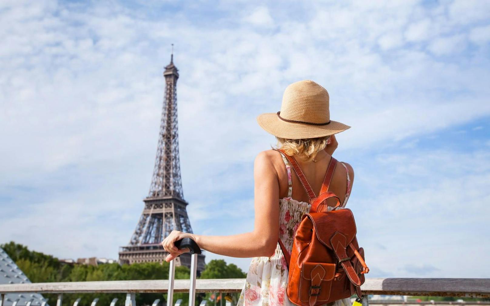 tourist backpacker in Paris, travel in Europe, France