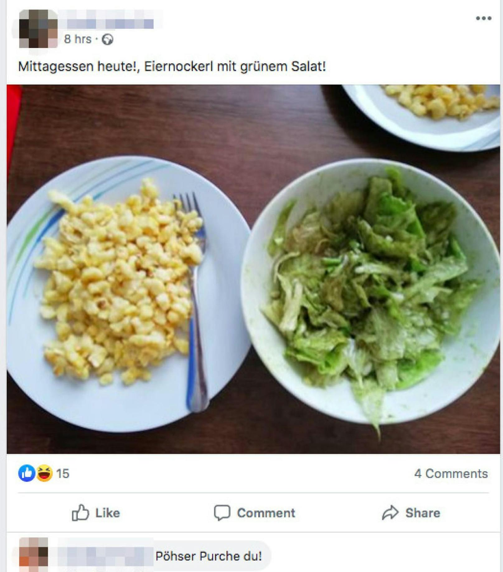 Der Polizeibeamte postete am 20. April, Hitlers Geburtstag, dessen angeblichen Lieblingsgericht Eiernockerl mit Salat. Eine unter Neonazis geläufige Sympathiebekundung.