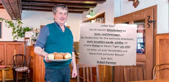 Hubert Pammer zahlt seinen Mitarbeiter an Sonn- und Feiertagen um 50 Prozent mehr, die Gäste müssen 15 Prozent mehr zahlen. So finden's die "Heute"-Leser.