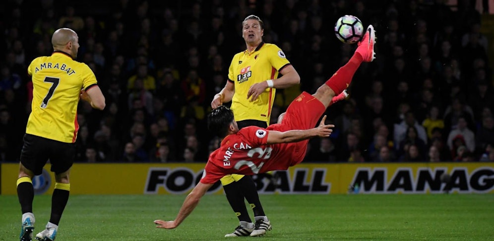 So schön kann Fußball sein! Liverpools Emre Can trifft per Fallrückzieher - ÖFB-Legionär Sebastian erlebt das Traumtor aus der ersten Reihe fußfrei mit
