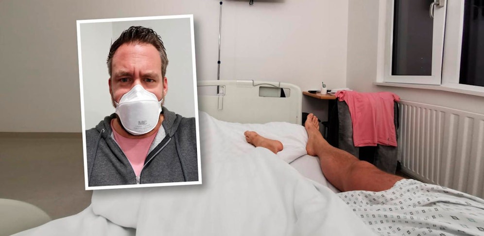 Bernd K. (32) ist seit Montag in Quarantäne  erst im Spital (o.), nun daheim.
