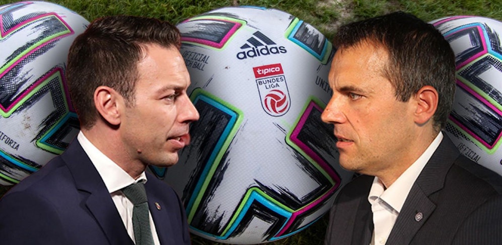 Rapid-Geschäftsführer Christoph Peschek und Austrias AG-Vorstand Markus Kraetschmer möchten so schnell wie möglich wieder Fußball spielen. 