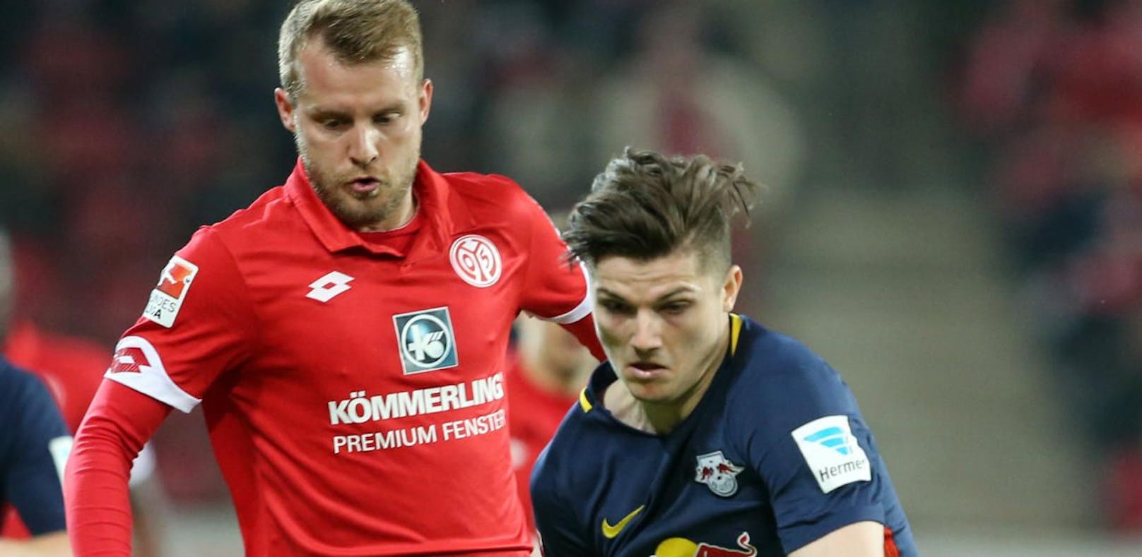 ÖFB-Legionär Marcel Sabitzer (re.) brachte Leipzig gegen Mainz 1:0 in Führung.