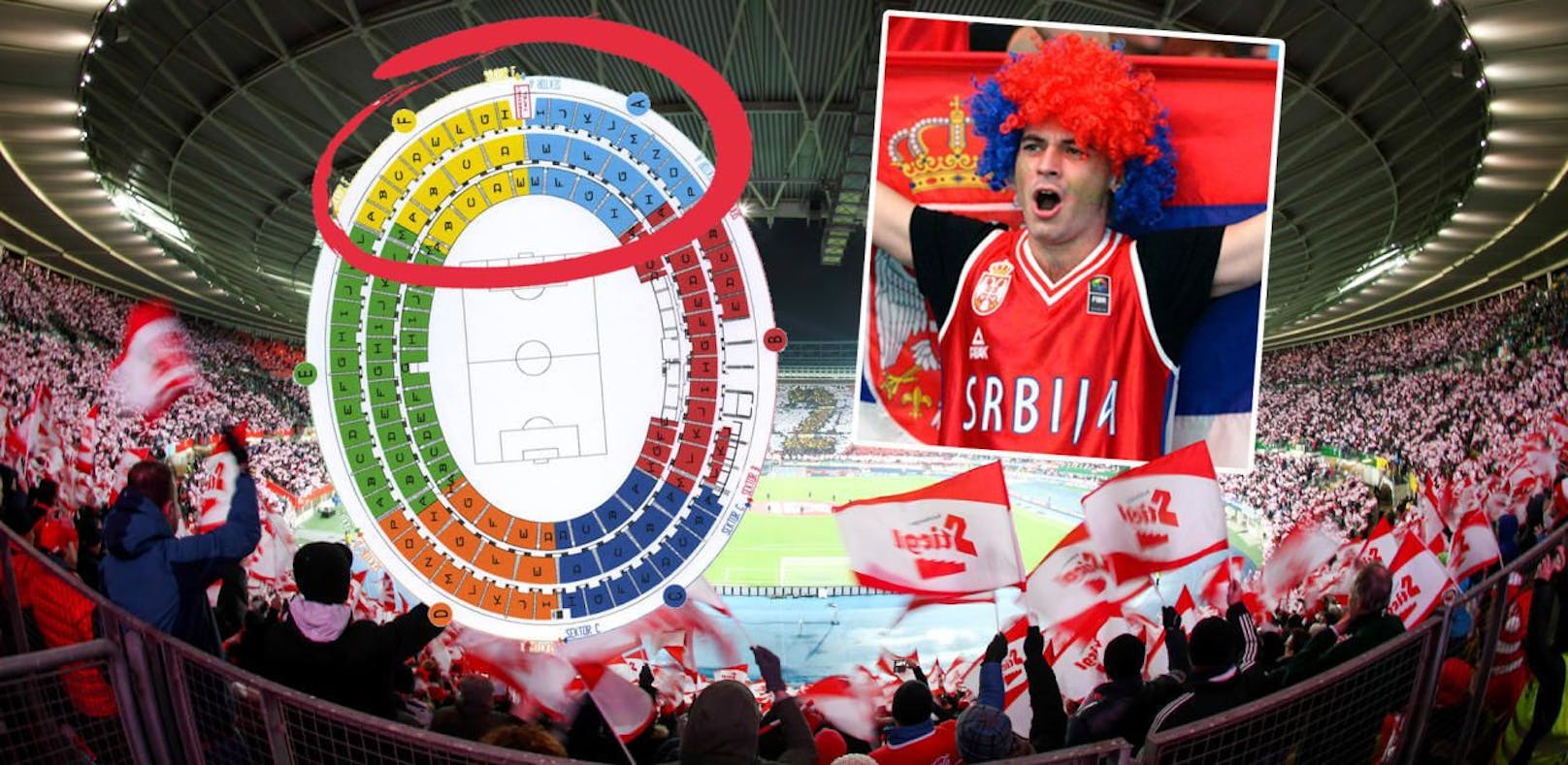 Der ÖFB reserviert den serbischen Fans die Sektoren A und F des Wiener Ernst-Happel-Stadions