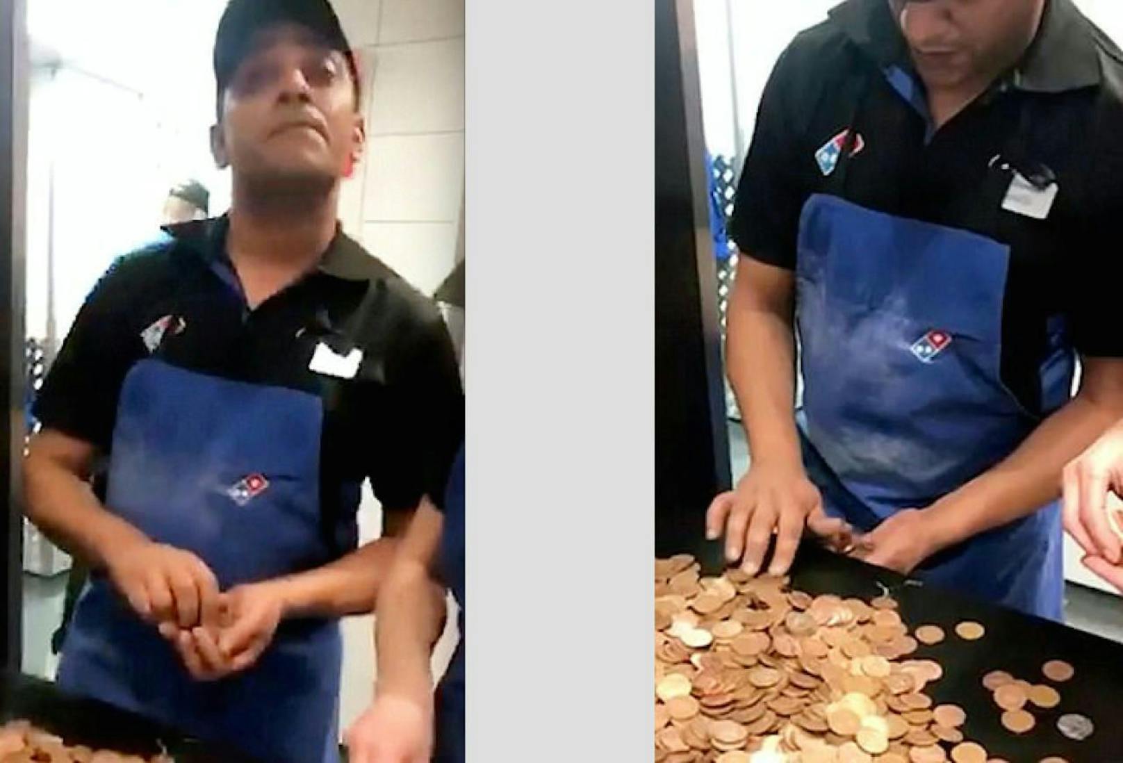 Stimmt so, ihr braucht nicht nachzählen! Aus Rache bezahlte ein Brite (23) seine 28-Euro-Pizza mit insgesamt 1287 Münzen. 