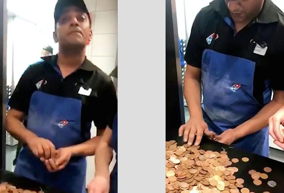 Stimmt so, ihr braucht nicht nachzählen! Aus Rache bezahlte ein Brite (23) seine 28-Euro-Pizza mit insgesamt 1287 Münzen. 
