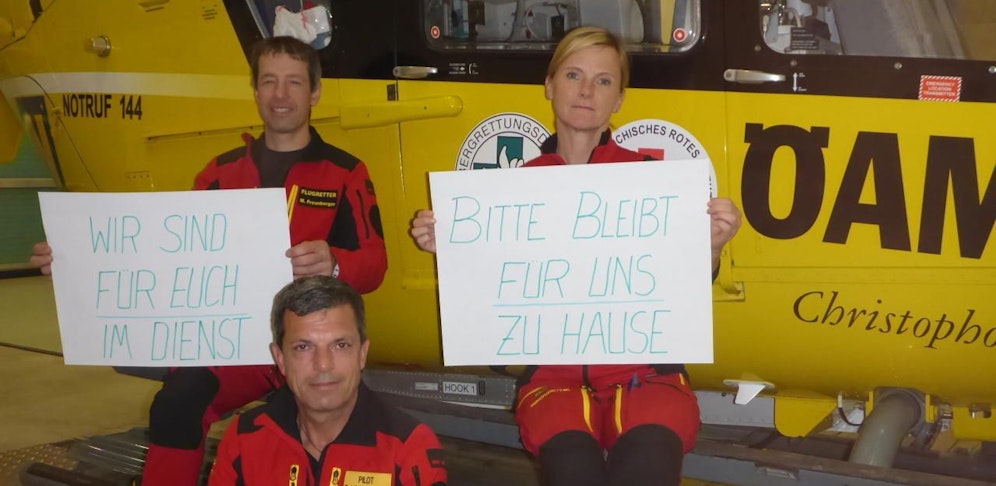 Flugretter Martin Freunberger, Notärztin Ulrike Teufl und Pilot Roland Eslitzbichler