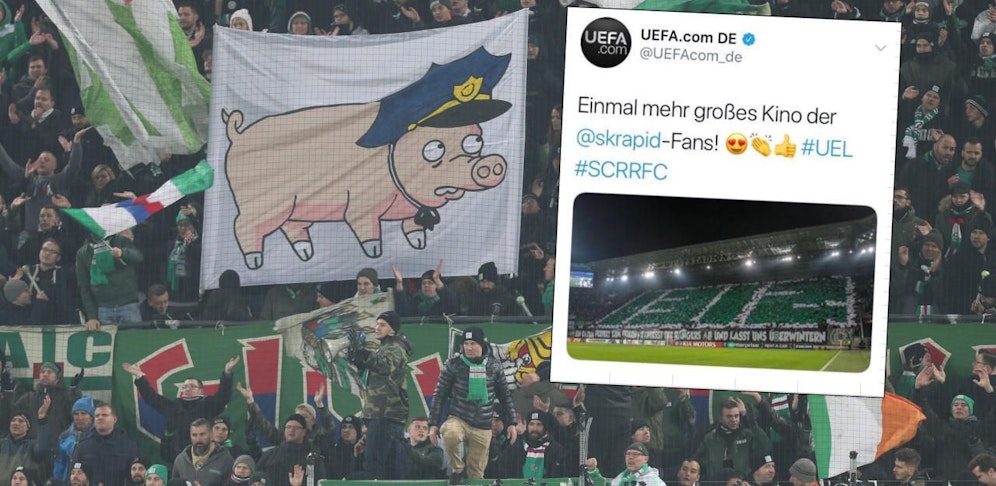 Der Block West regte mit einer Anti-Polizei-Chroreo gegen die Glasgow Rangers auf. Die UEFA kapierte zunächst den Zahlencode nicht und feierte die Botschaft.