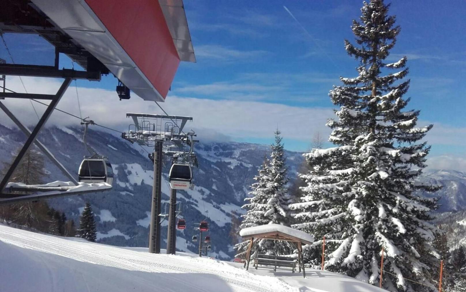 Baum stürzt auf Gondel und verletzt Skifahrer (60)