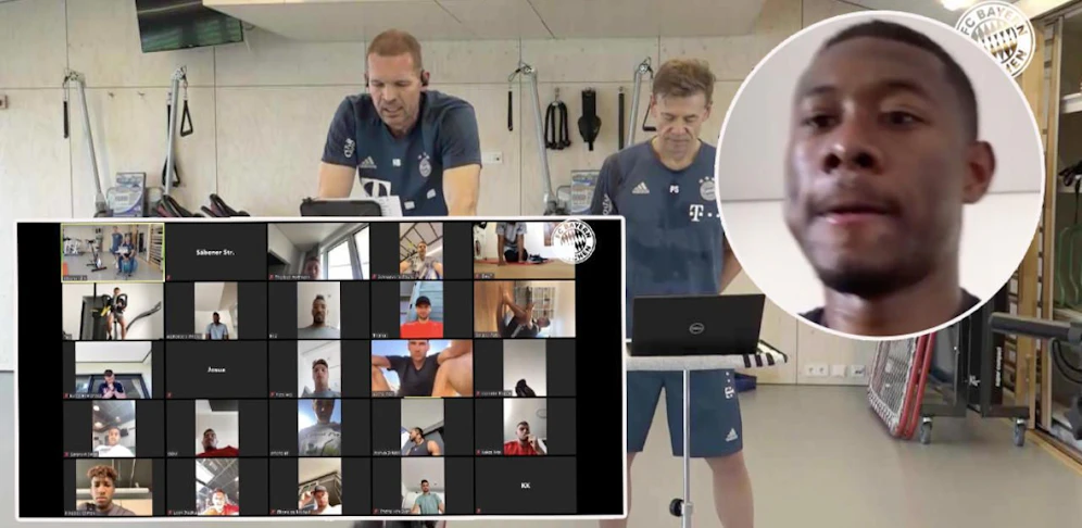 David Alaba und die Stars des FC Bayern im Homeoffice.