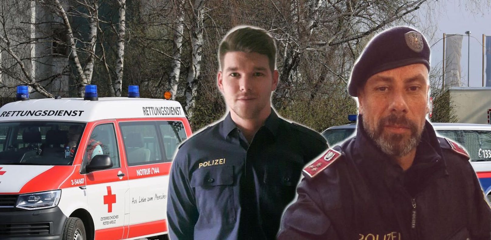 Gruppeninspektor Martin Dolezal (re.) und Inspektor Matthias Ludwig kamen dem Senior und seiner Pflegerin zu Hilfe.